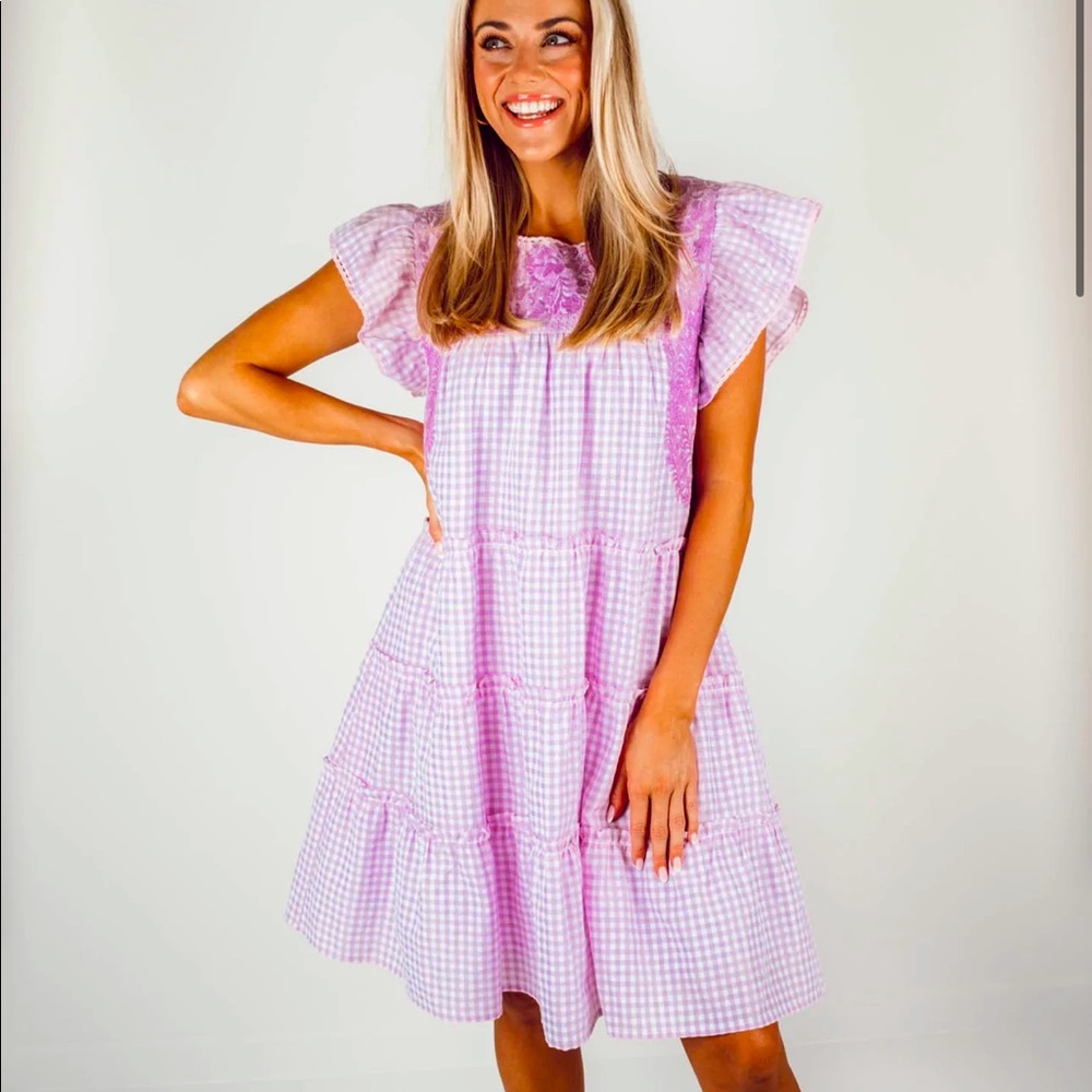 Pink Gingham Ruffle Dress